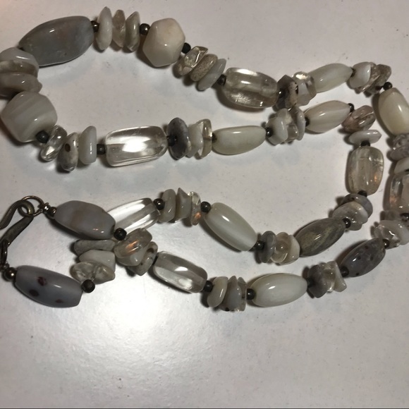 Semiprecious Quartz Crystal Agate Stone Bead Necklace Silver Metal Hook Clasp - Picture 5 of 8